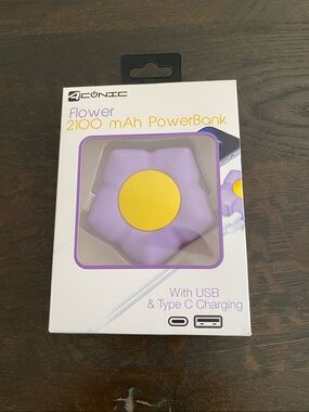 Flower 2100 mAh Purple Power Bank with USB & Type-C